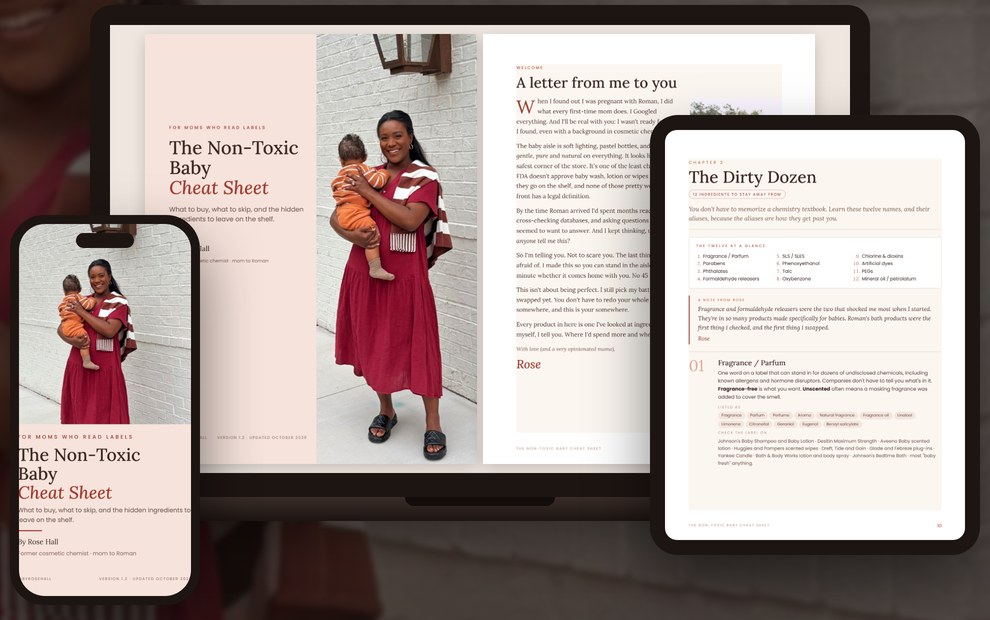 The Non-Toxic Baby Cheat Sheet on a laptop, tablet and phone